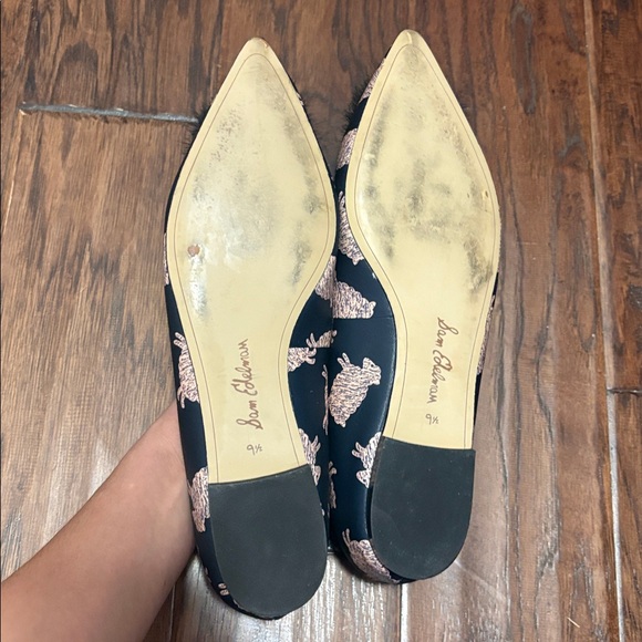 Sam Edelman Raddie Faux Fur Pom Pom Sheep Print Flats SZ 9.5 EUC - Picture 6 of 6